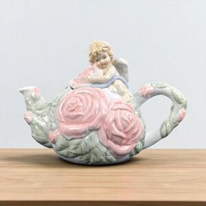 Vintage Avon Cherub Teapot: Porcelain Rose Angel Teapot